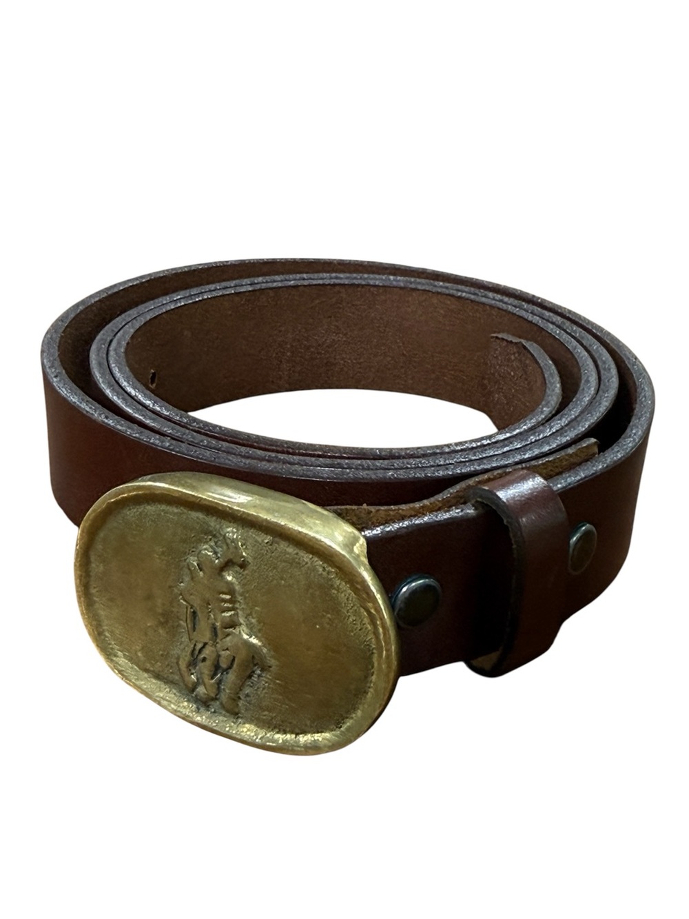 RARE! Vintage Polo Ralph Lauren Solid Cast Brass and Leather Belt - Picture 3 of 9